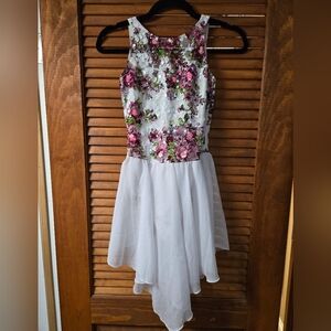 Floral Sleeveless Kids Dress - White and Pink